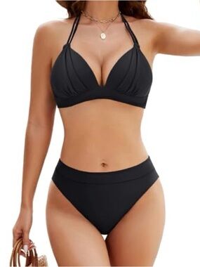 New BMJL Women’s. Classic 2 Piece Black Halter Swimsuit / Size Small